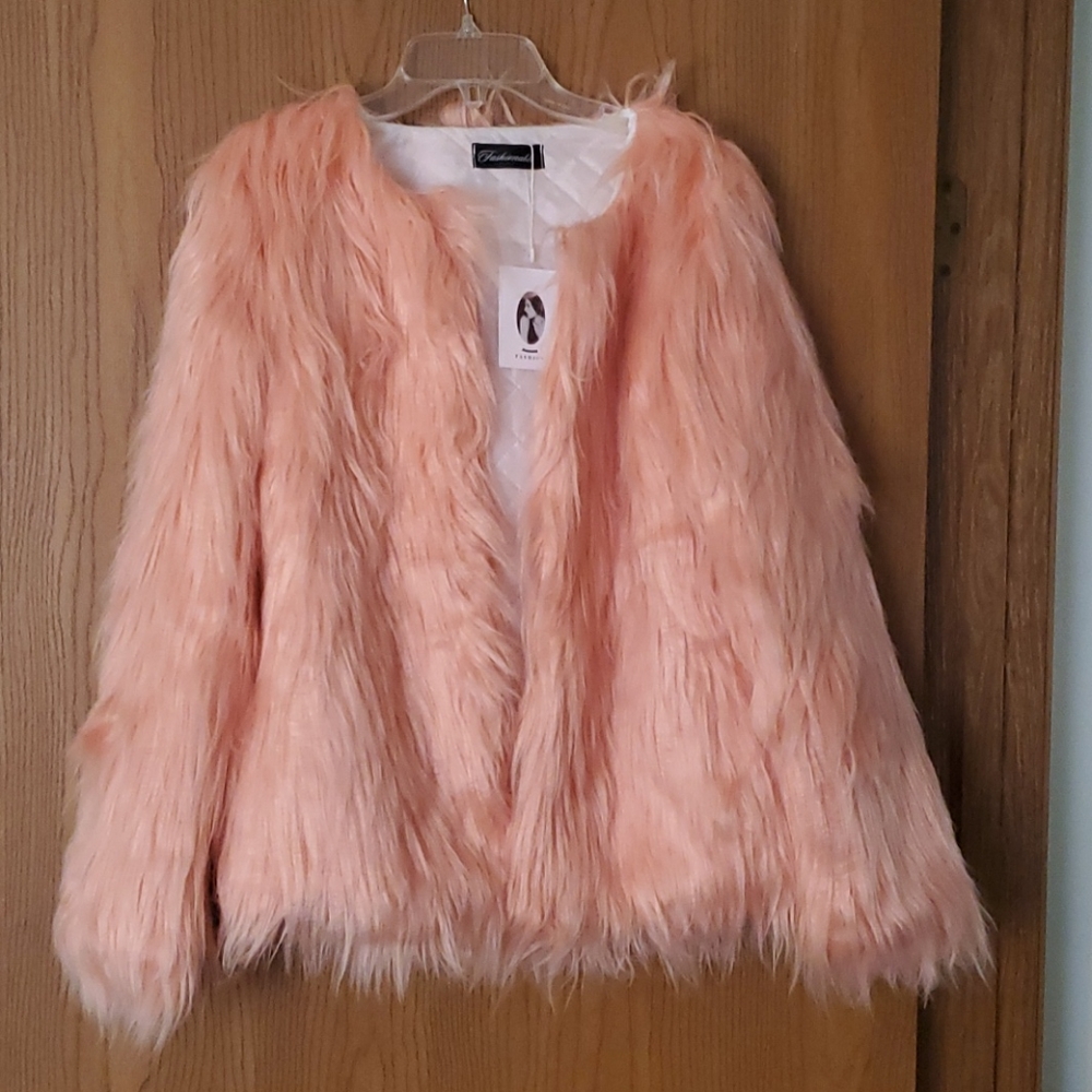 Faux fuzzy furry pink coat
